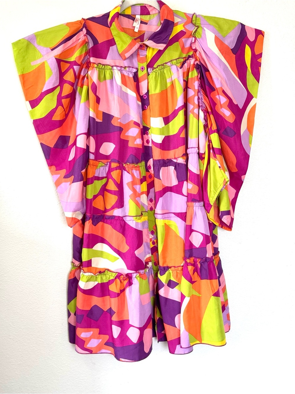 True Destiny Colorful Puff Sleeve Dress Bright Tiered Size 1X